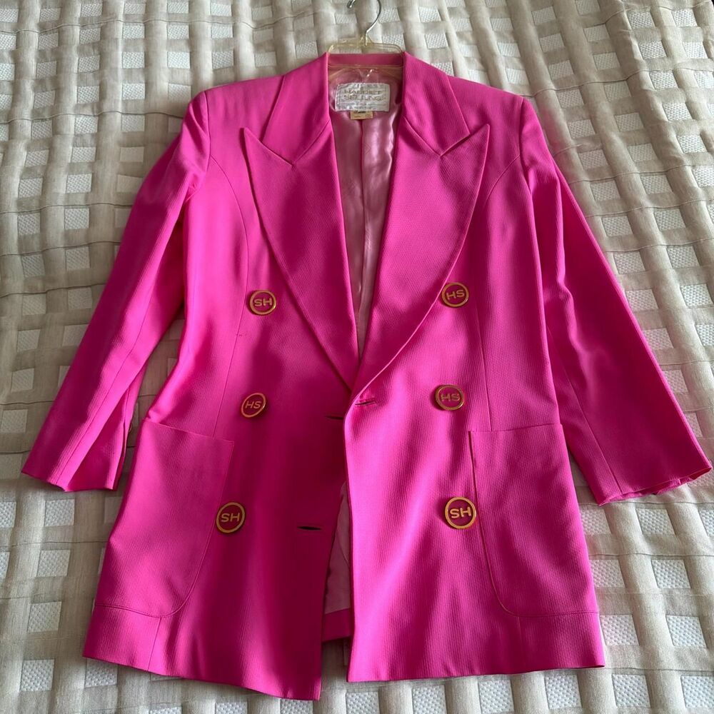 VTG Hot pink double breasted blazer with gold buttons
